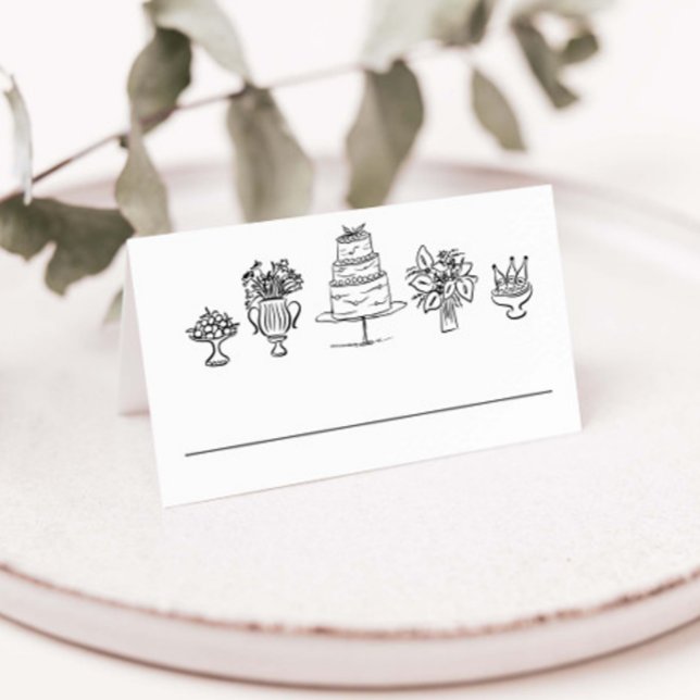 Elegante Hand Drawn Doodles Scribbles Wedding Part Platzkarte (Von Creator hochgeladen)