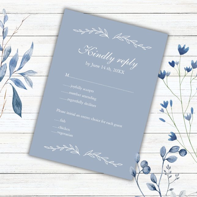 Elegante Hand Drawn Dusty Blue Wedding RSVP Karte (Von Creator hochgeladen)