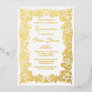 Elegante Hand Drawn Floral Quinceañera Folieneinladung
