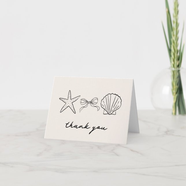 Elegante Hand Drawn Seashell Coquette Vielen Dank Dankeskarte (Vorderseite)