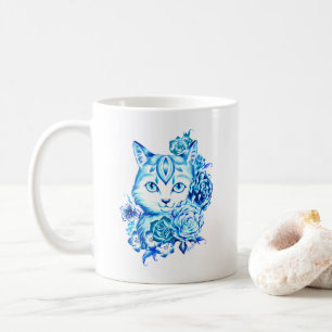 Elegante Hand gezeichnete 10 blaue Kaffeetasse