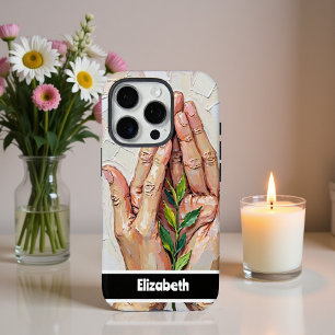 Elegante Hände und Hand-Holding-Vogel der grünen N iPhone 16 Pro Hülle