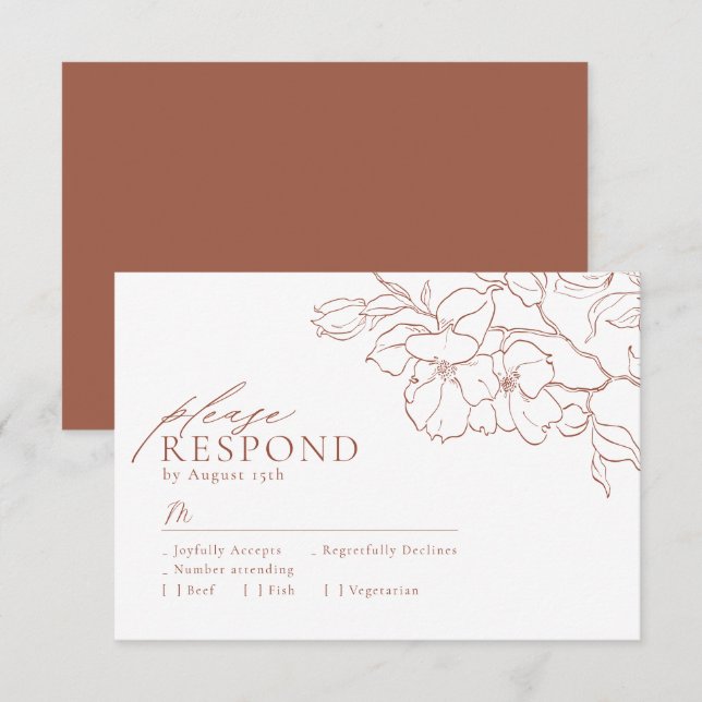 Elegante handgearbeitete Terrakotta Hochzeit RSVP Karte (Vorne/Hinten)