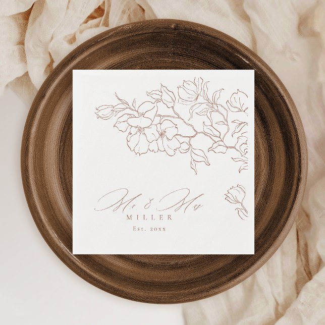 Elegante handgearbeitete Terrakotta Hochzeit Serviette (Elegant hand drawn floral terracotta wedding napkins)
