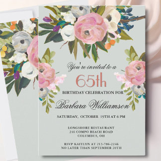 Elegante handgemalte Blumen zum 65. Geburtstag Par Einladung