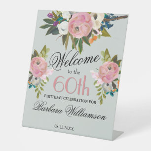 Elegante handgemalte Blumengrüße zum 60. Geburtsta Sockelschild