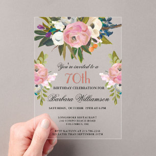 Elegante handgemalte florale 70. Geburtstagsfeier Acryleinladungen