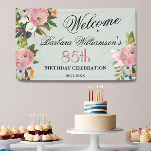 Elegante handgemalte florale 85. Geburtstagsbegrüß Banner