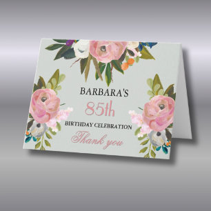 Elegante handgemalte florale 85. Geburtstagsfeier Dankeskarte