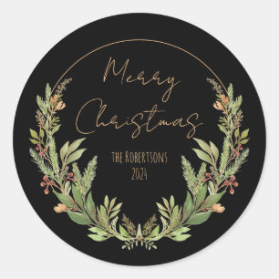 Elegante handgemalte Weihnachtsgrün Runder Aufkleber