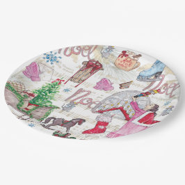 Elegante handgemalte Weihnachtsmärchen Pappteller