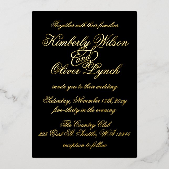 Elegante handgeschriebene Kalligrafie Luxe Wedding Folieneinladung (Vorderseite)