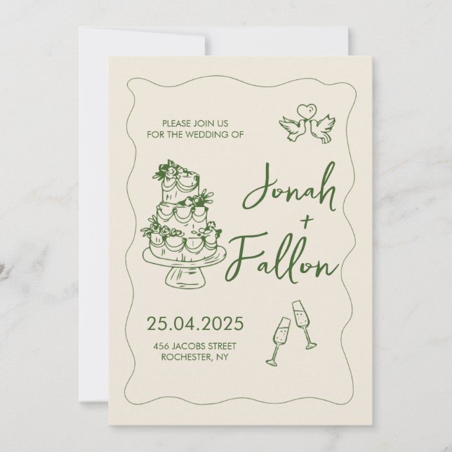 Elegante handgeschriebene, Minimalistische Hochzei Einladung (Vorderseite)