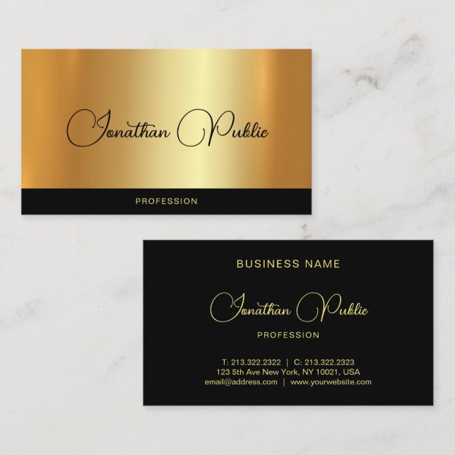 Elegante handgeschriebene Name Schwarz & Gold-Vorl Visitenkarte (Vorne/Hinten)