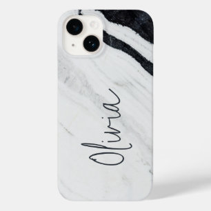 Elegante handgeschriebene Skriptname Schwarz-weiß Case-Mate iPhone 14 Hülle