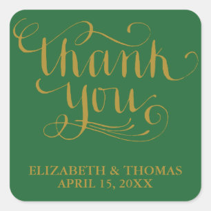 ELEGANTE HANDGESCHRIEBENE THANK YOU-STICKER QUADRATISCHER AUFKLEBER