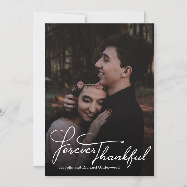 Elegante handgeschriebene Typografie Hochzeit dank Dankeskarte (Vorderseite)