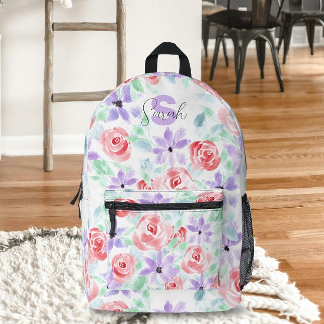 Elegante handgestrichene Wasserfarben Pink Lila Ro Bedruckter Rucksack (Von Creator hochgeladen)