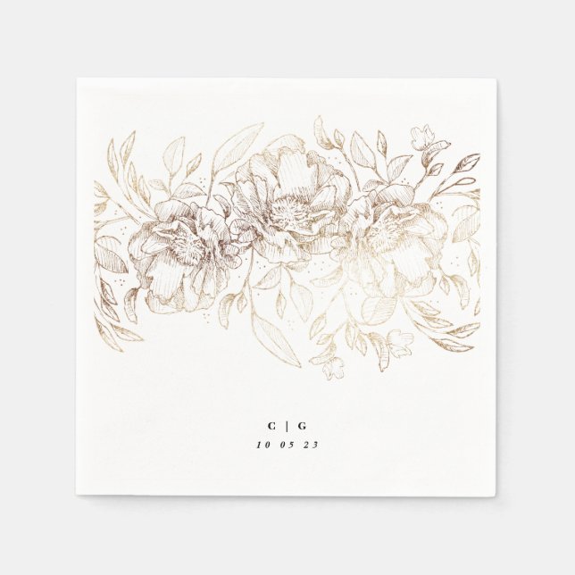 Elegante handgezeichnete Botanische Foil Monogramm Serviette (Vorderseite)