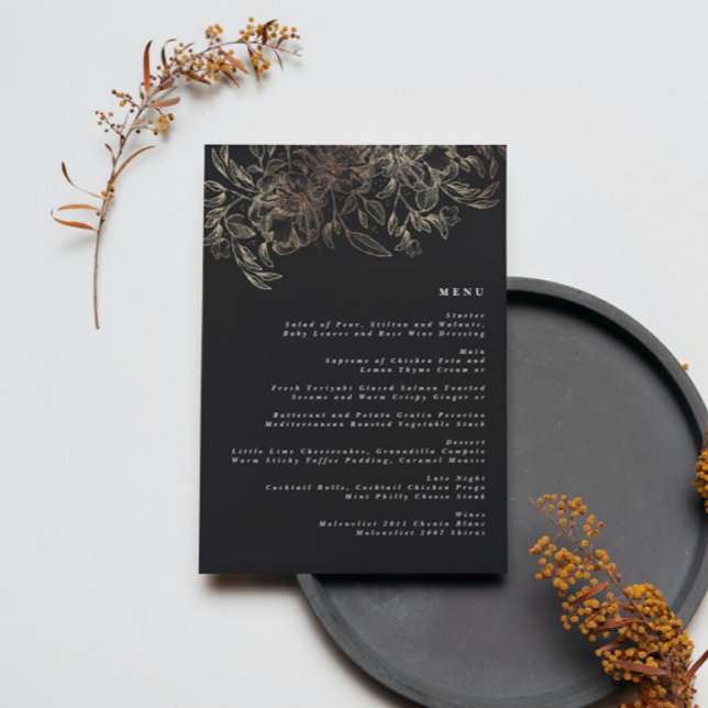 Elegante handgezeichnete botanische Hochzeitsempfe Menükarte (Von Creator hochgeladen)