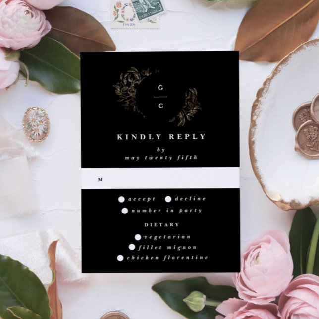 Elegante handgezeichnete Botanische Monogramm-Hoch RSVP Karte (Von Creator hochgeladen)