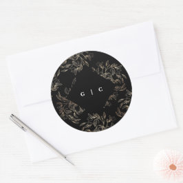 Elegante handgezeichnete Botanische Monogramm-Hoch Runder Aufkleber