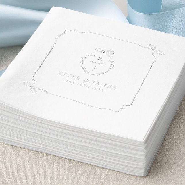 Elegante handgezeichnete Bow & Ribbon Monogram Hoc Servietten Mit Folie (Elegant Hand Drawn Bow & Ribbon Monogram Wedding Foil Napkins)
