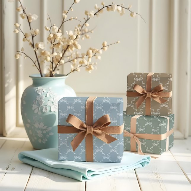 Elegante handgezeichnete Bow & Ribbon-Muster Hochz Geschenkpapier Set (Elegant Hand Drawn Bow & Ribbon Pattern Wedding Wrapping Paper Sheets)