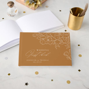 Elegante handgezeichnete florale goldene Hochzeit  Gästebuch
