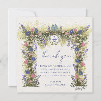 Elegante handgezeichnete florale Hochzeits-Dankesk Dankeskarte