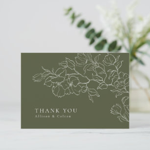 Elegante handgezeichnete florale sagegrüne Hochzei Dankeskarte