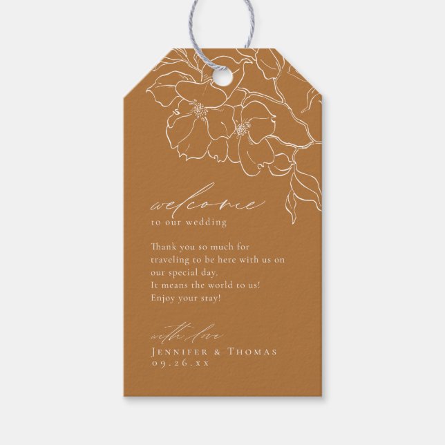 Elegante handgezeichnete goldene Hochzeit im Herbs Geschenkanhänger (Vorderseite)