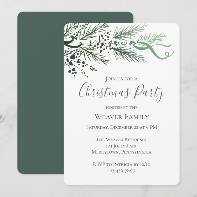 Elegante handgezeichnete Pine Christmas Party Einl Einladung (Vorne/Hinten)