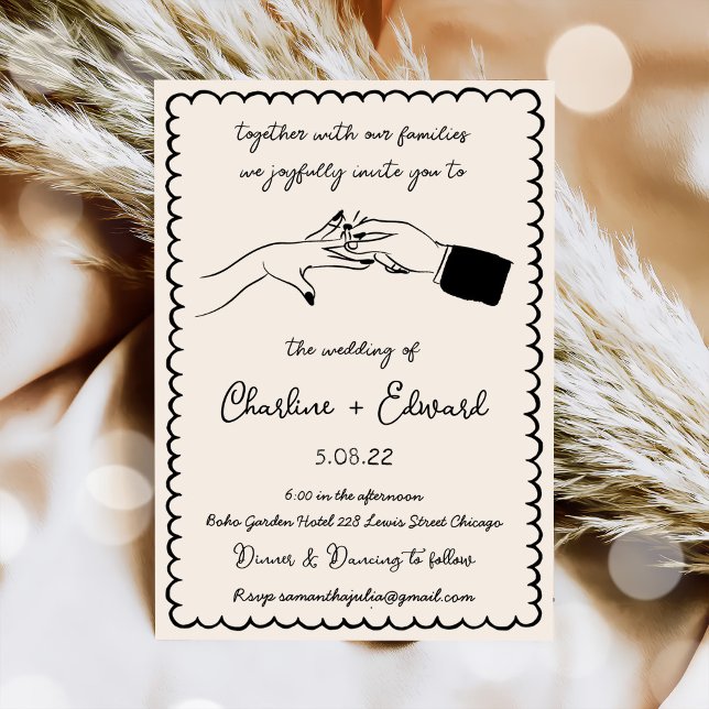 Elegante handgezeichnete Retro Black Wedding Einla Einladung (Von Creator hochgeladen)