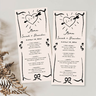 Elegante handgezeichnete Retro Black Wedding Menükarte