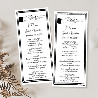 Elegante handgezeichnete Retro Black Wedding Menükarte
