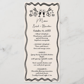 Elegante handgezeichnete Retro Black Wedding Menükarte