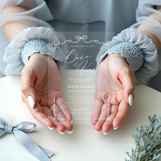 Elegante handgezeichnete Vintage Bow & Ribbon-Hoch Acryleinladungen (Elegant Hand Drawn Vintage Bow & Ribbon Wedding Acrylic Invitations)
