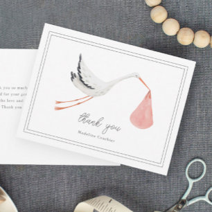 Elegante, handgezogene Stork Girls Babydusche Dankeskarte