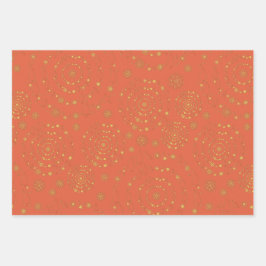 Elegante handrawn Patterns Gold Burnt Orange Geschenkpapier Set