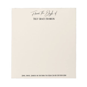 Elegante Handschrift "From the Desk of" Cream Notizblock