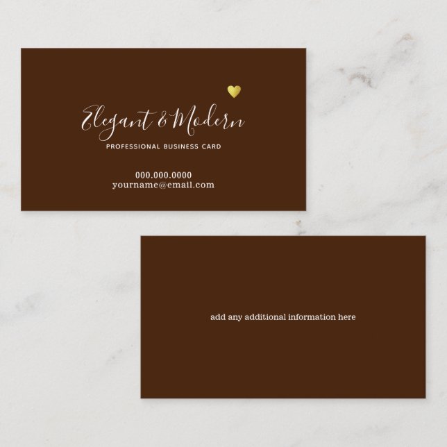 Elegante Handschrift Kalligraphie Schokolade Brown Visitenkarte (Vorne/Hinten)