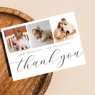 Elegante Handschrift Schrift 3 Foto New Baby Dankeskarte