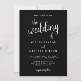 Elegante Handschrift Schwarz-weiße Hochzeit Einladung