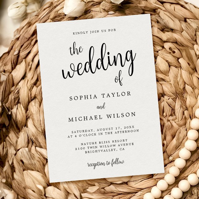 Elegante Handschrift Schwarz-weiße Hochzeit Einladung (Von Creator hochgeladen)