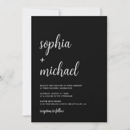 Elegante Handschrift Schwarz-weiße Hochzeit Einladung