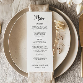 Elegante Handschrift Schwarz-weiße Hochzeit Menükarte