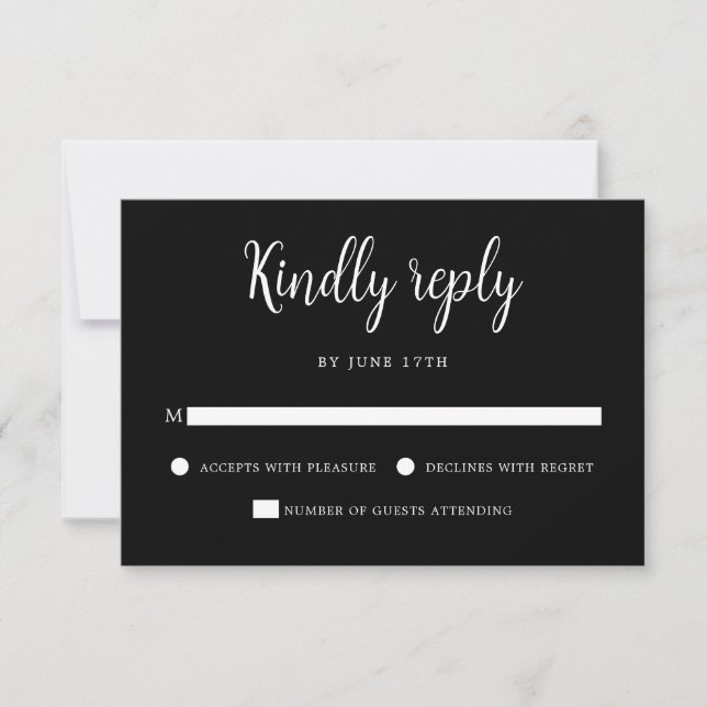 Elegante Handschrift Schwarz-weiße Hochzeit RSVP Karte (Vorderseite)