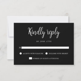 Elegante Handschrift Schwarz-weiße Hochzeit RSVP Karte