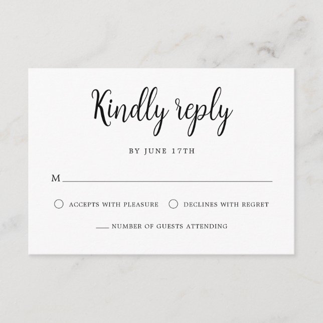 Elegante Handschrift Schwarz-weiße Hochzeit RSVP Karte (Vorderseite)